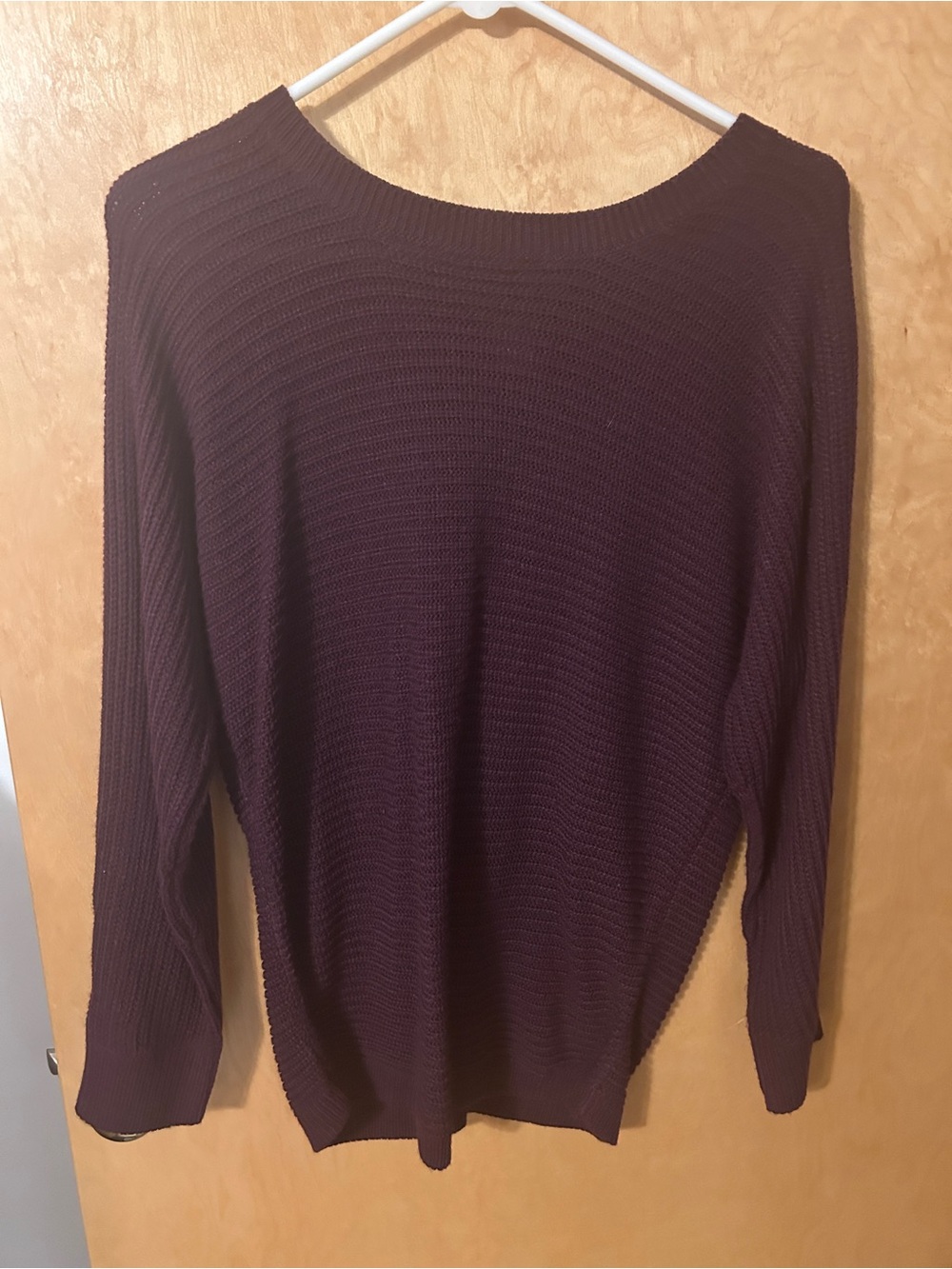 Venus plum Women's Lightweight Ribbed Sweater faux button detail on back small
